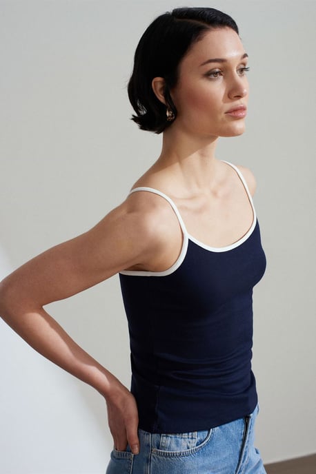Farbblock Ripp-Ärmellose Bluse - Image 3