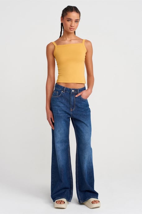 Rippstrick-Baumwoll-Cami-Bluse mit Quadrat-Ausschnitt - Image 4