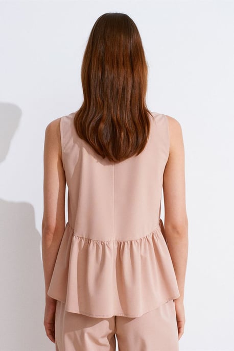 Ärmellose Crepe V-Ausschnitt Bluse mit Knopf - Image 2