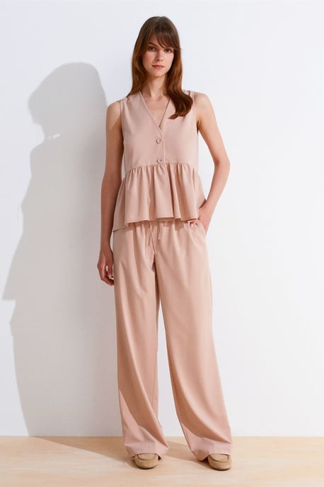 Ärmellose Crepe V-Ausschnitt Bluse mit Knopf - Image 3