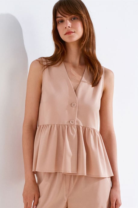 Ärmellose Crepe V-Ausschnitt Bluse mit Knopf - Image 5