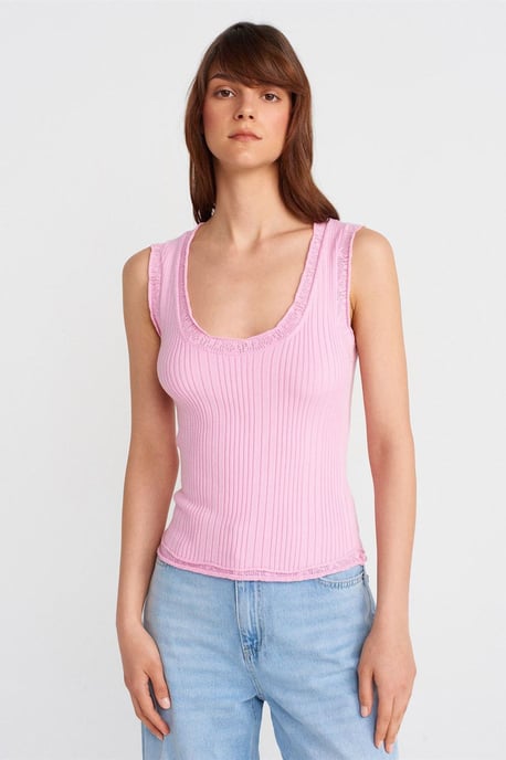 Dilvin Rippenloses ärmelloses Cami-Top - Rosé - Image 1