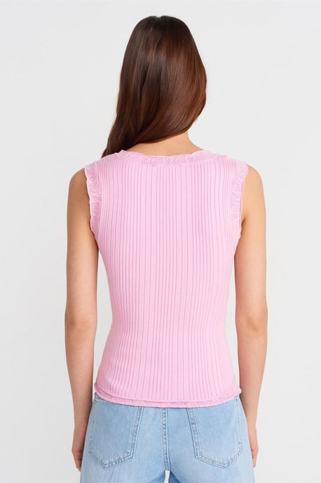 Dilvin Rippenloses ärmelloses Cami-Top - Rosé - Image 2