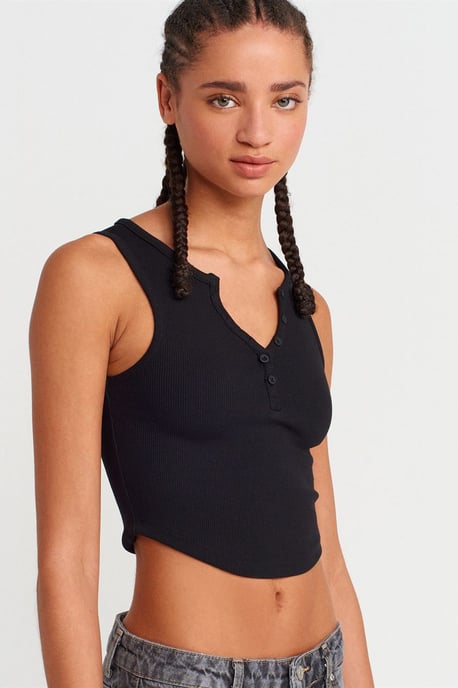 Damen Rippstrick-Crop-Bluse mit Knöpfen - Image 1