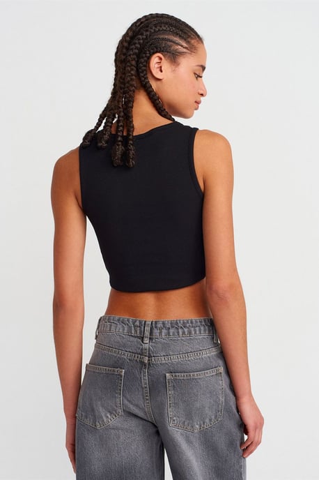 Damen Rippstrick-Crop-Bluse mit Knöpfen - Image 2