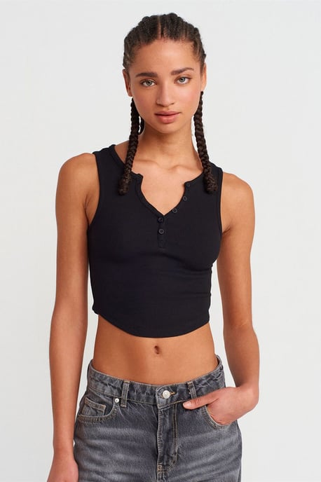 Damen Rippstrick-Crop-Bluse mit Knöpfen - Image 3