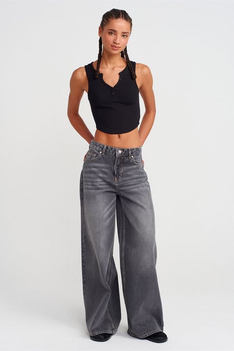Damen Rippstrick-Crop-Bluse mit Knöpfen - Image 4