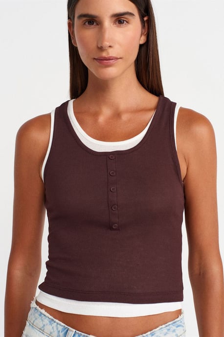 Baumwoll-Rippenshirt ohne Ärmel mit Knöpfen - Image 3