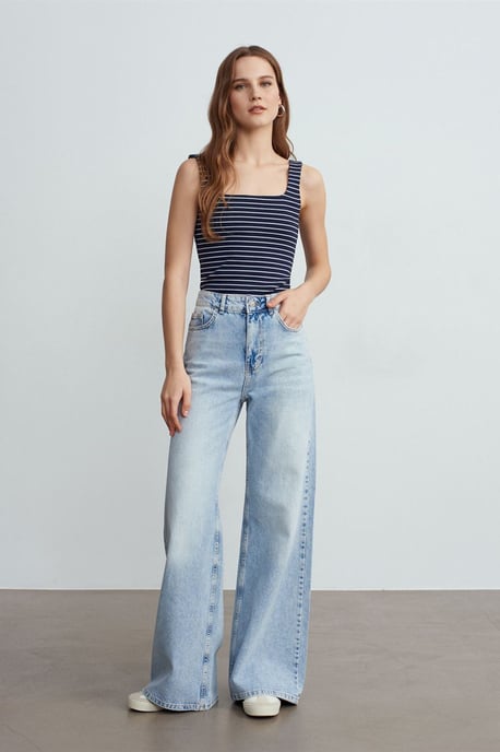 Gestreifte Rippstrick ärmellose Cami-Bluse - Image 1