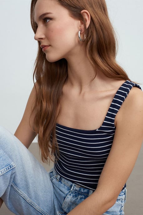 Gestreifte Rippstrick ärmellose Cami-Bluse - Image 2