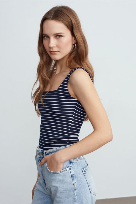 Gestreifte Rippstrick ärmellose Cami-Bluse - Image 4