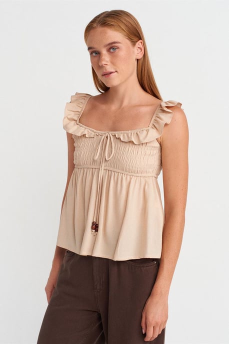 Ärmellose Bluse mit quadratischem Ausschnitt und Bindeband vorne - Image 1