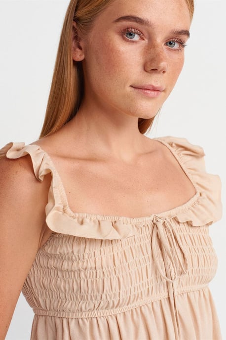 Ärmellose Bluse mit quadratischem Ausschnitt und Bindeband vorne - Image 3