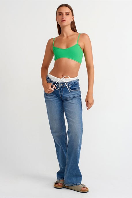 Rippstruktur V-Ausschnitt Cropped Bralet-Top - Image 3