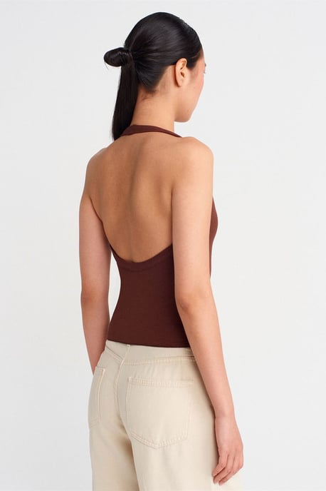 Slim Fit Halterneck Cut-Out Bluse - Image 2