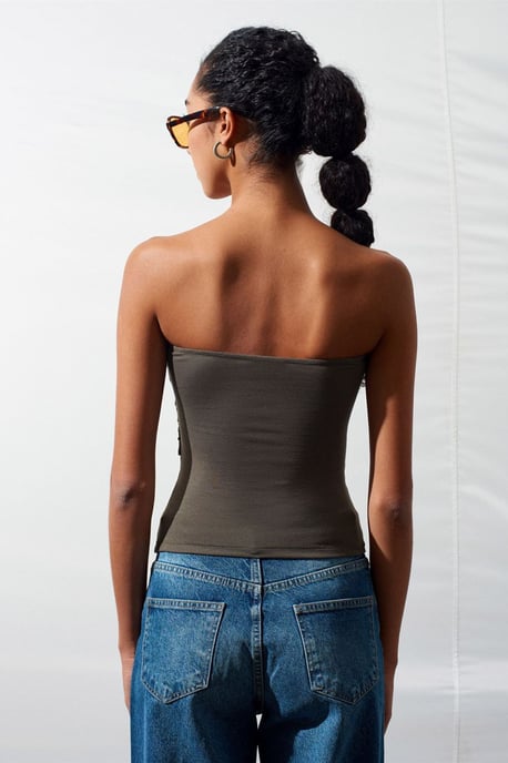 Trägerlose Slim-Fit Jersey-Bluse mit Bindungsdetail - Image 2