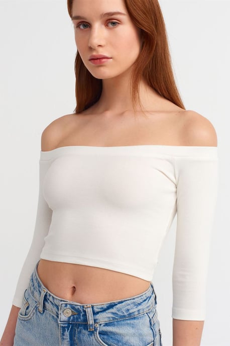 Damen Off-Shoulder Crop Bluse - Image 4