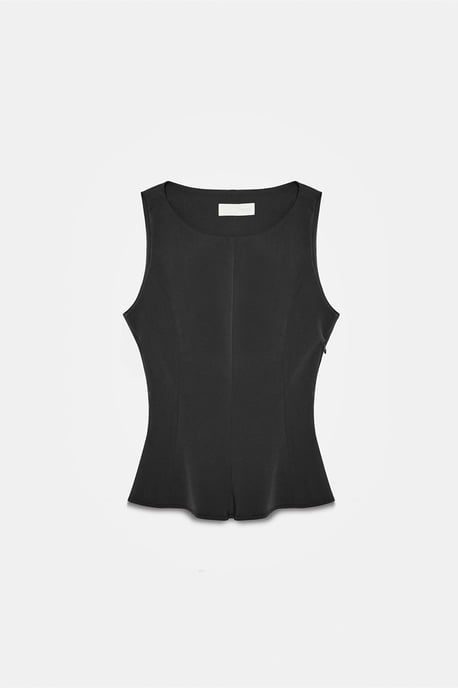 Taillierte ärmellose Crepe-Peplum-Bluse - Image 5