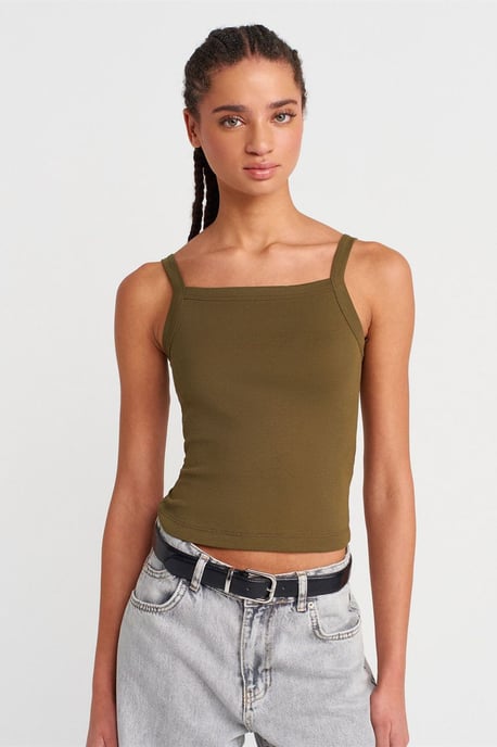 Rippstrick Baumwoll-Bluse mit quadratischem Ausschnitt - Image 1