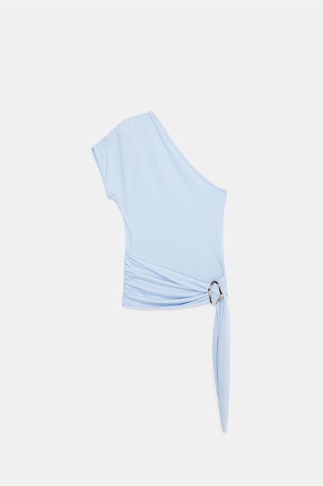 Schlanker Schnitt Off-Shoulder-Jersey-Bluse mit Bindedetail - Image 5