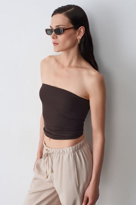 Damen Strapless Crop Bandeau Top - Image 1