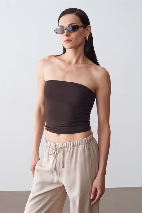 Damen Strapless Crop Bandeau Top - Image 3