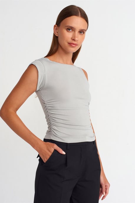 Ärmellose Bootsausschnitt Slim-fit Bluse - Image 1