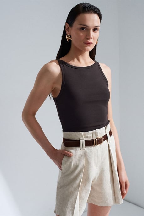 Gerippte Halsbandfreie ärmellose Bluse - Image 1