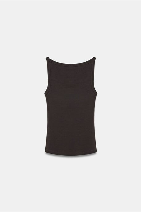 Gerippte Halsbandfreie ärmellose Bluse - Image 5