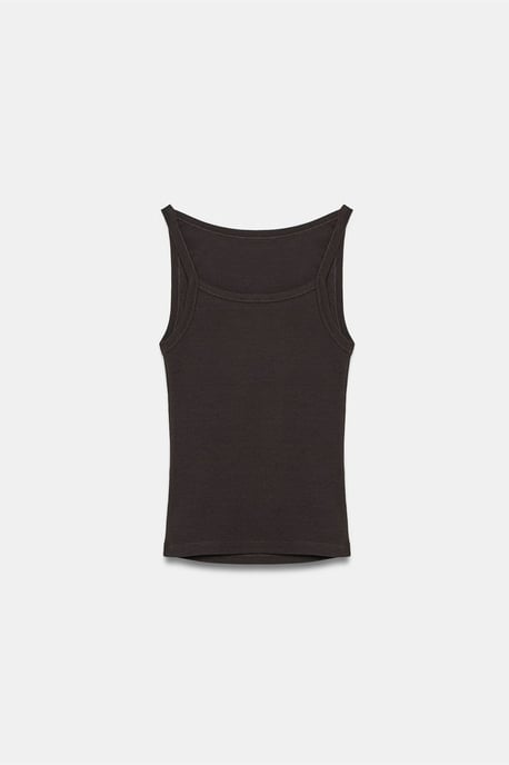 Gerippte Halsbandfreie ärmellose Bluse - Image 6