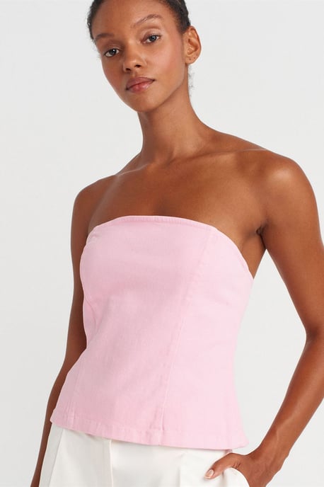 Trägerlose Taillierte Peplum-Bluse - Image 3