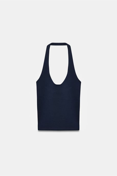 Gerippte Halsbandfreie ärmellose Bluse - Image 5