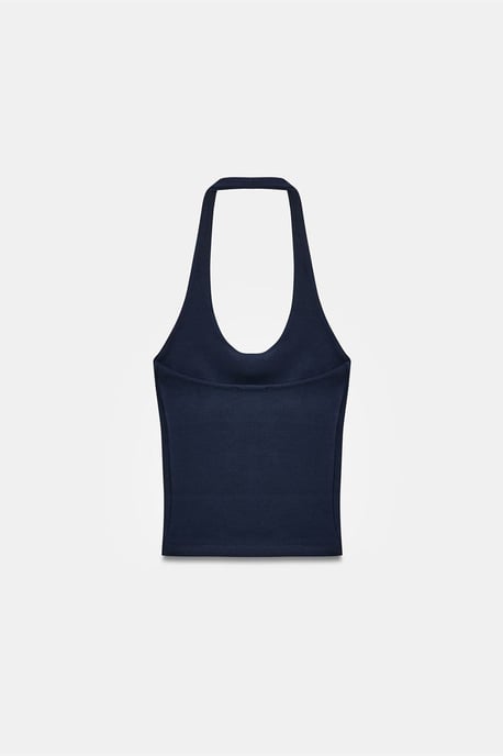 Gerippte Halsbandfreie ärmellose Bluse - Image 6