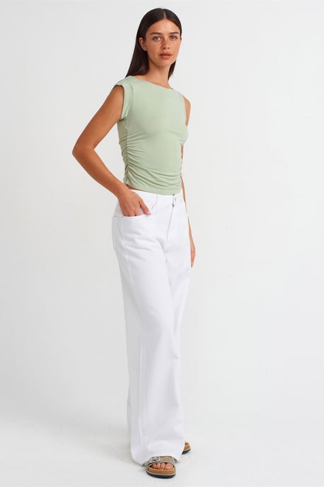 Ärmellose Boot-Ausschnitt Slim-Fit Bluse - Image 3