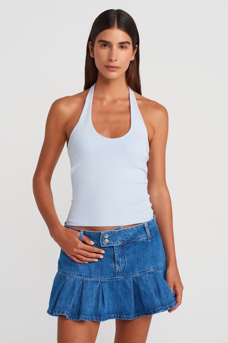 Gerippte Halsbandfreie ärmellose Bluse - Image 1