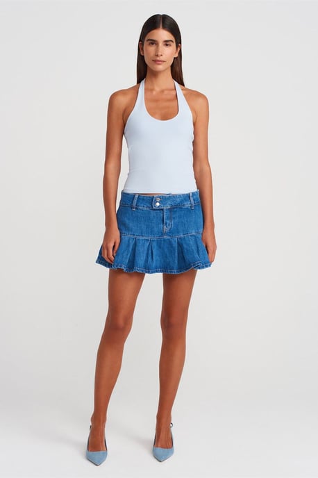 Gerippte Halsbandfreie ärmellose Bluse - Image 4