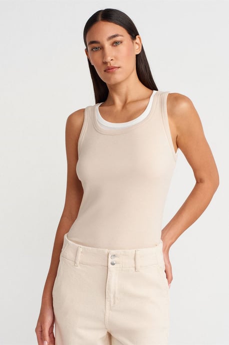 Rippstrick-Baumwoll-Ärmellose Cami-Bluse - Image 1