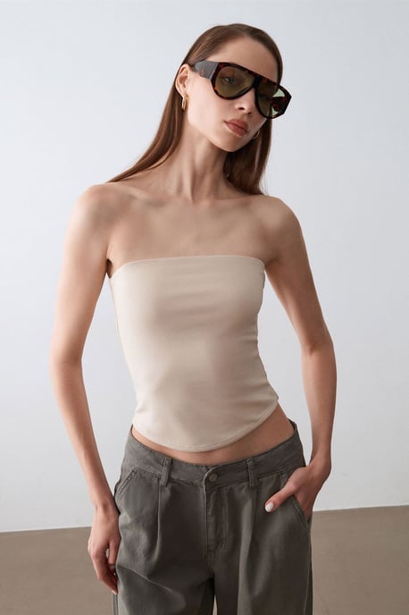 Damen Strapless Crop Bandeau Top - Image 1