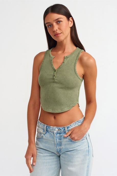 Damen Ripp-Crop-Bluse mit Knöpfen - Image 1