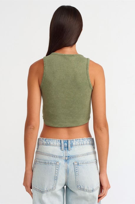 Damen Ripp-Crop-Bluse mit Knöpfen - Image 2
