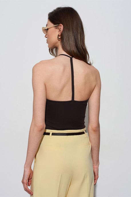 Schlanke Passform Halterneck Jersey Bluse - Image 2