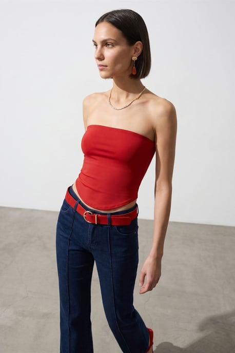 Damen Strapless Crop Bandeau Top - Image 1