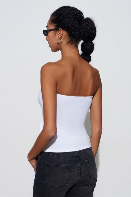 Trägerlose Slim-Fit-Jersey-Bluse mit Bindedetail - Image 2
