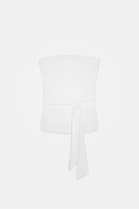 Trägerlose Slim-Fit-Jersey-Bluse mit Bindedetail - Image 5