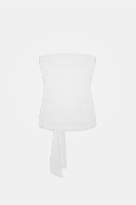 Trägerlose Slim-Fit-Jersey-Bluse mit Bindedetail - Image 6