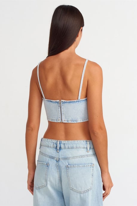 Damen Trägerloses Denim-Cropped-Top - Image 2