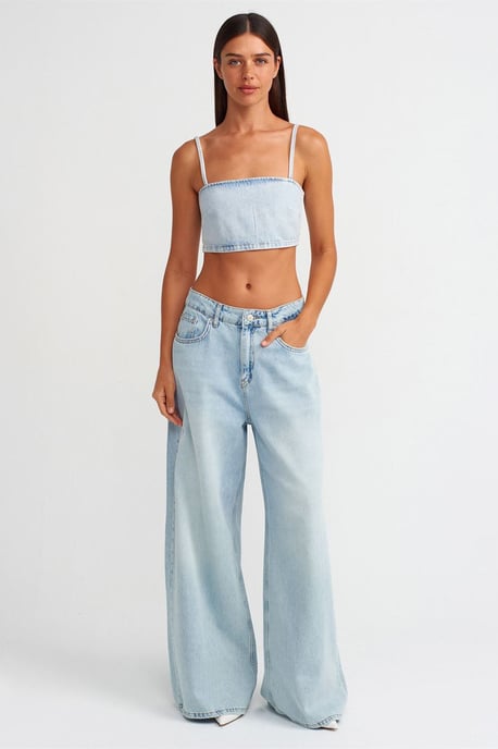 Damen Trägerloses Denim-Cropped-Top - Image 3