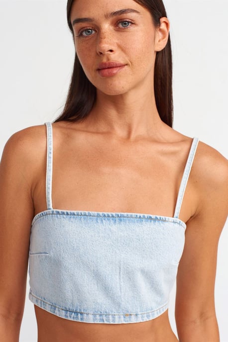 Damen Trägerloses Denim-Cropped-Top - Image 4