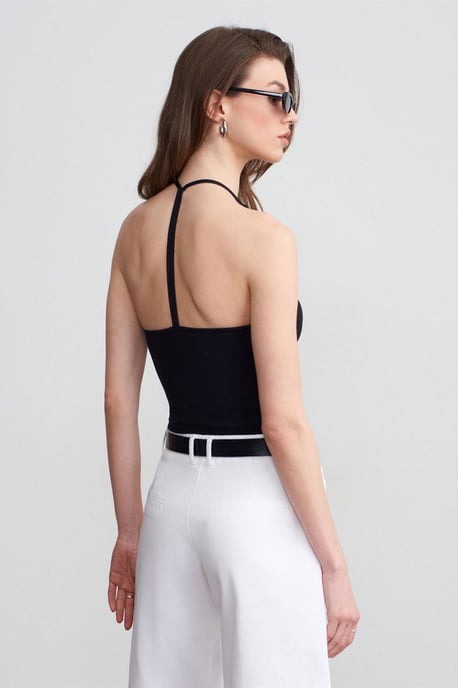Schlanke Passform Halterneck Jersey Bluse - Image 2