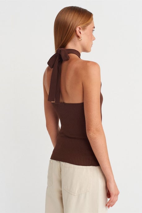 Gerippte Halterneck Slim-Fit-Bluse - Image 2